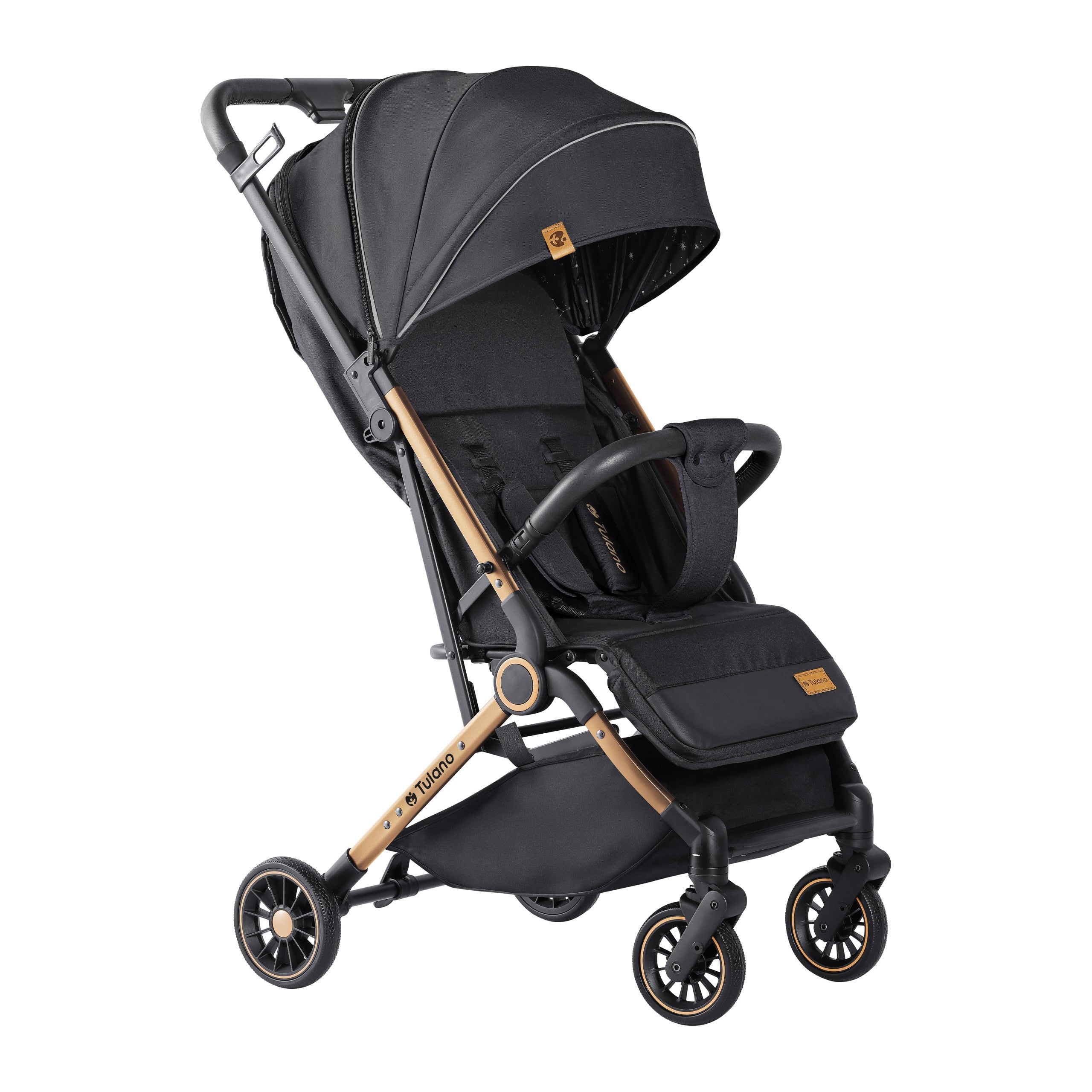 Cochecito infantil Tulano Milan, dorado y negro, plegable, hasta 22 kg
