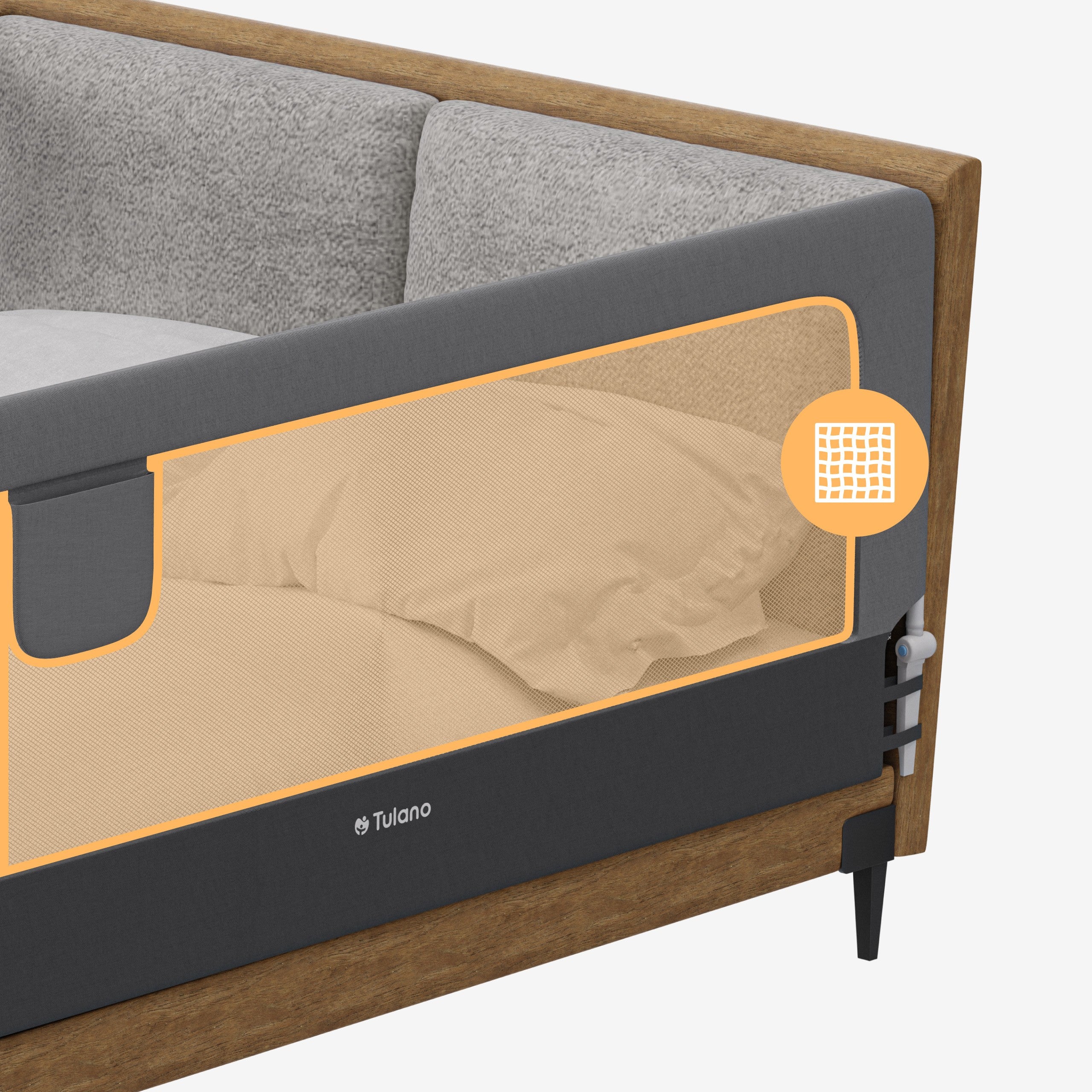 Barandilla de seguridad para cama de 200 cm Tulano Cover 30 Grey