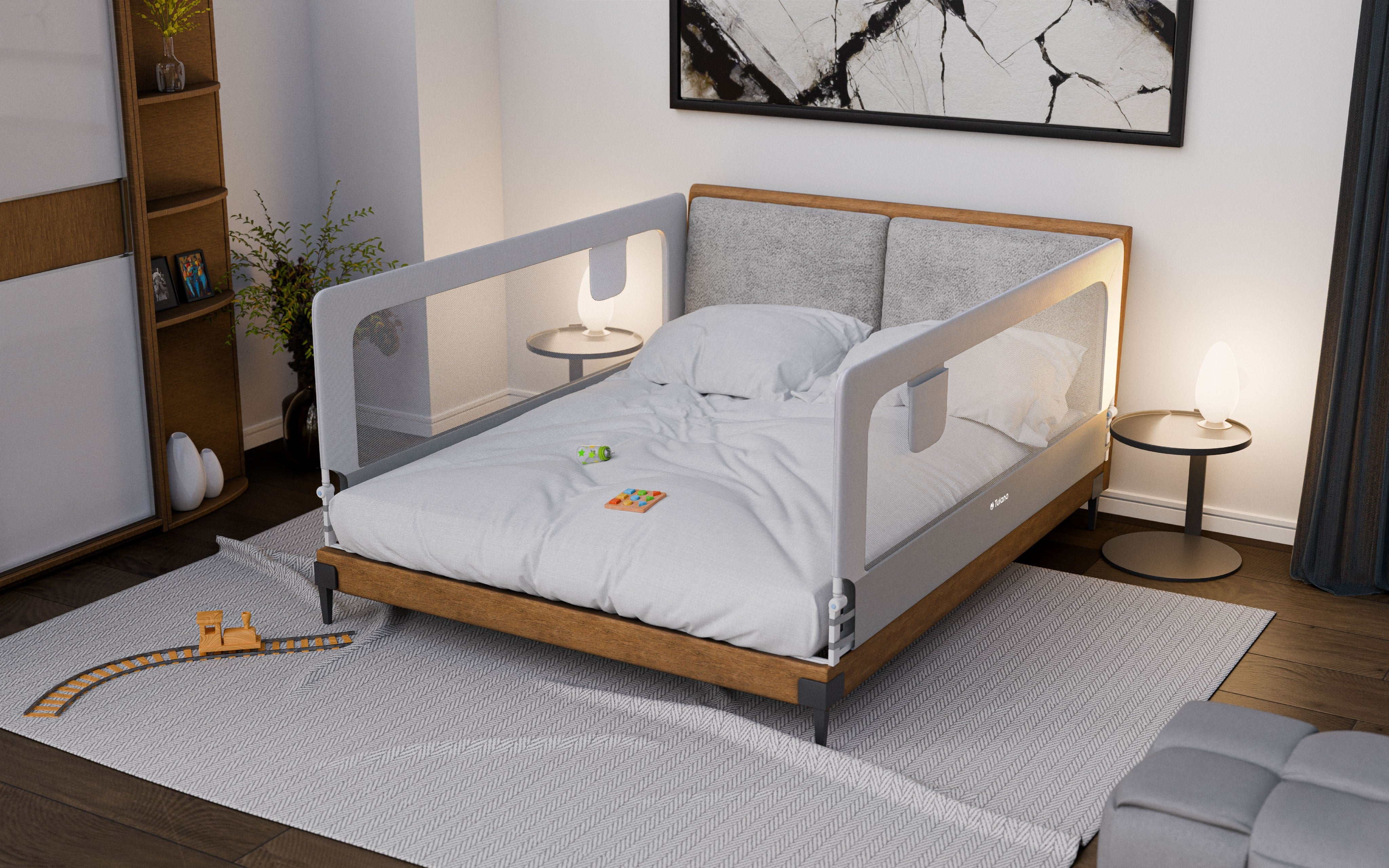 OUTLET Barandilla de seguridad para cama de 200 cm Tulano Cover 30 Blanco-Gris