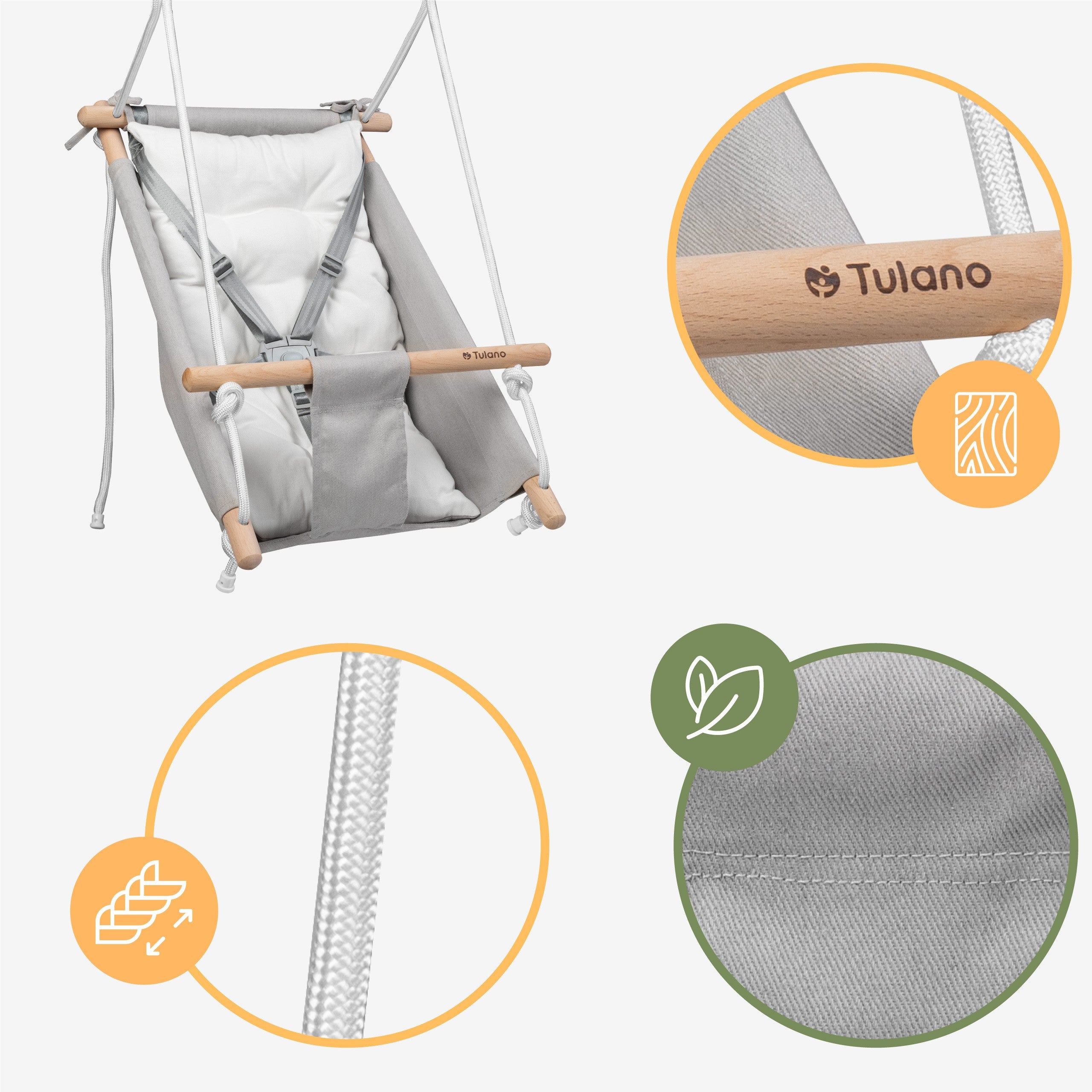 Columpio-mecedora para niños TULANO Hop 40 Gris-Blanco