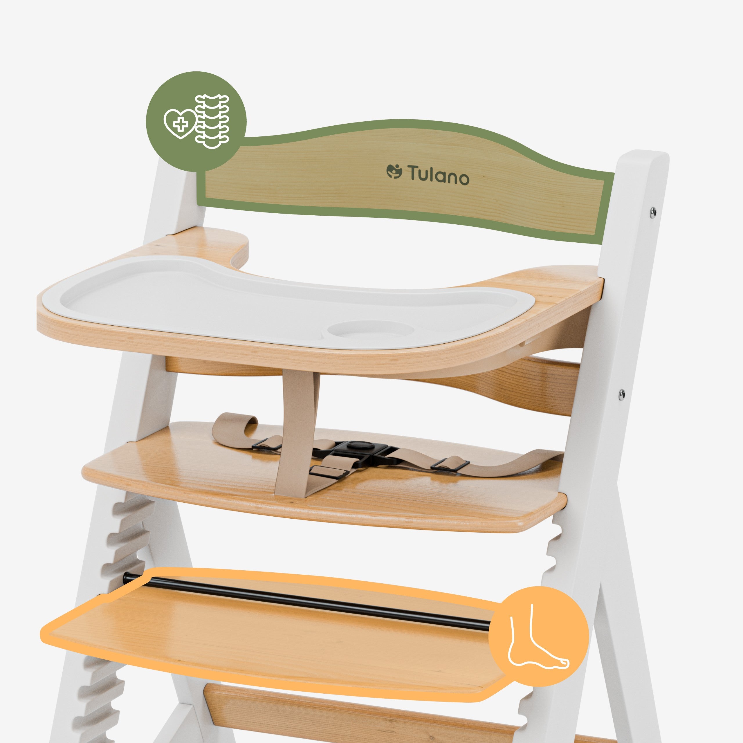 Trona de madera Tulano Morsel 40 Blanco-Natural