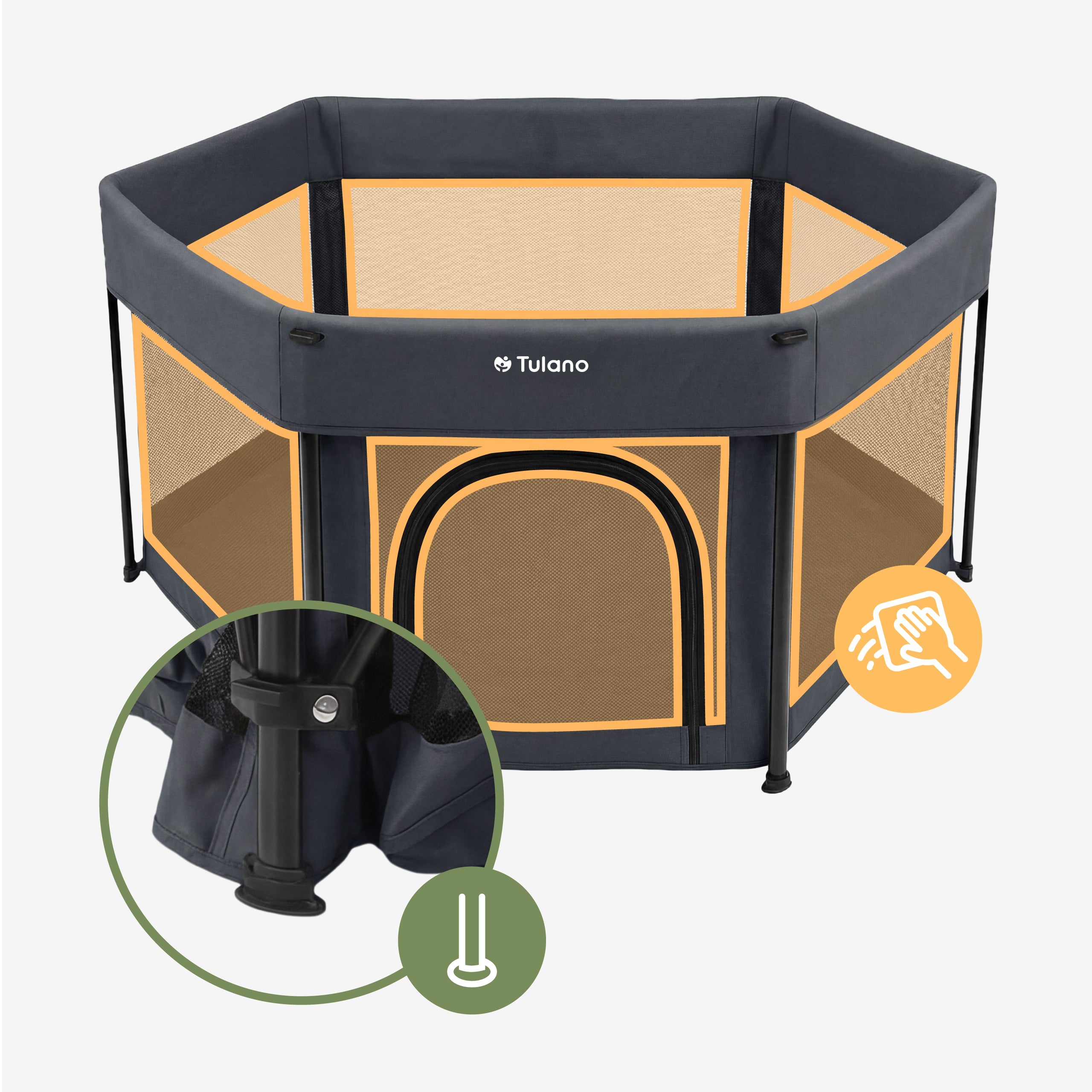 Parque plegable para bebés Tulano Cozy 30 Graphite