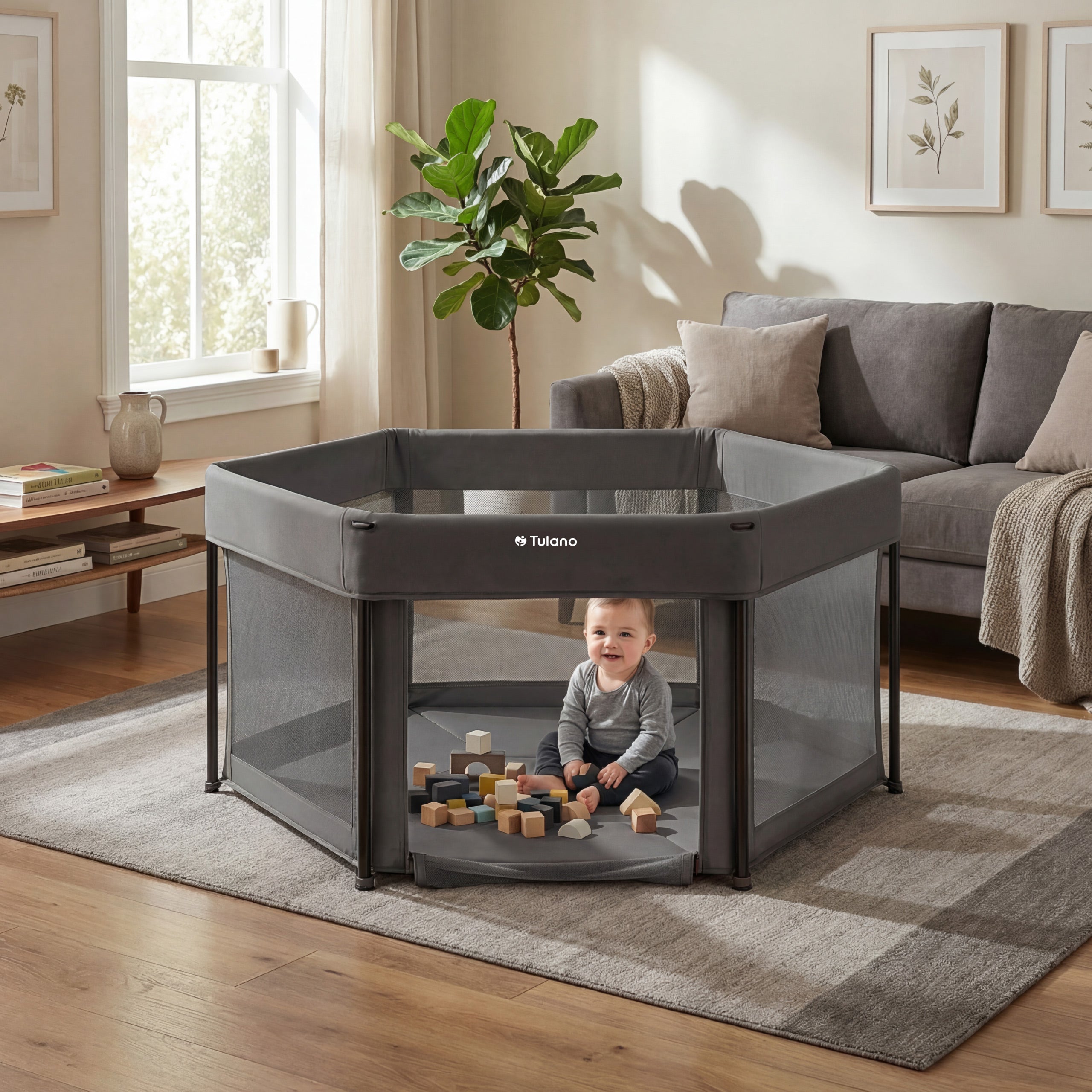 Parque plegable para bebés Tulano Cozy 30 Graphite