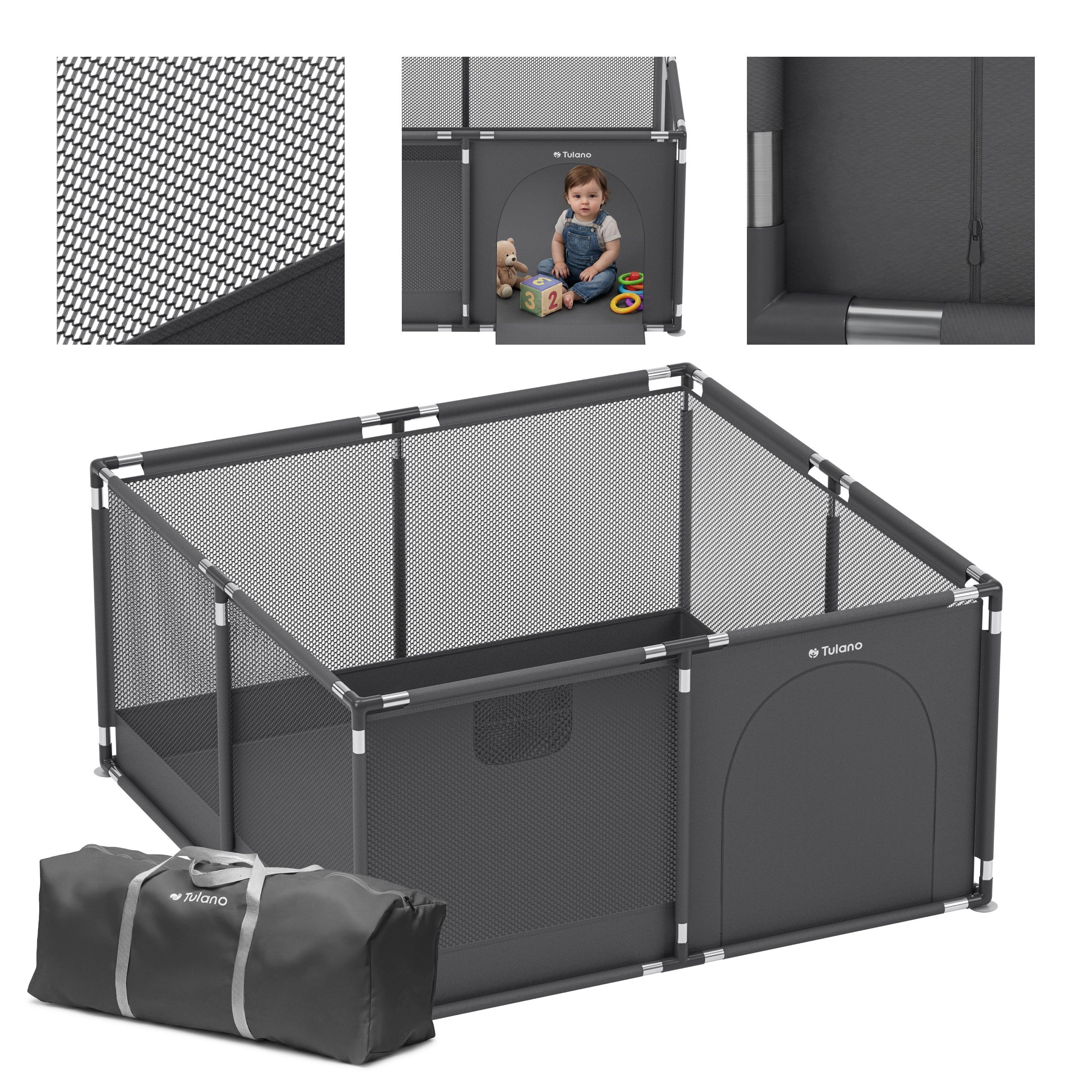 OUTLET Cuna de viaje para niños Tulano Cozy 20 Graphite - 130 cm