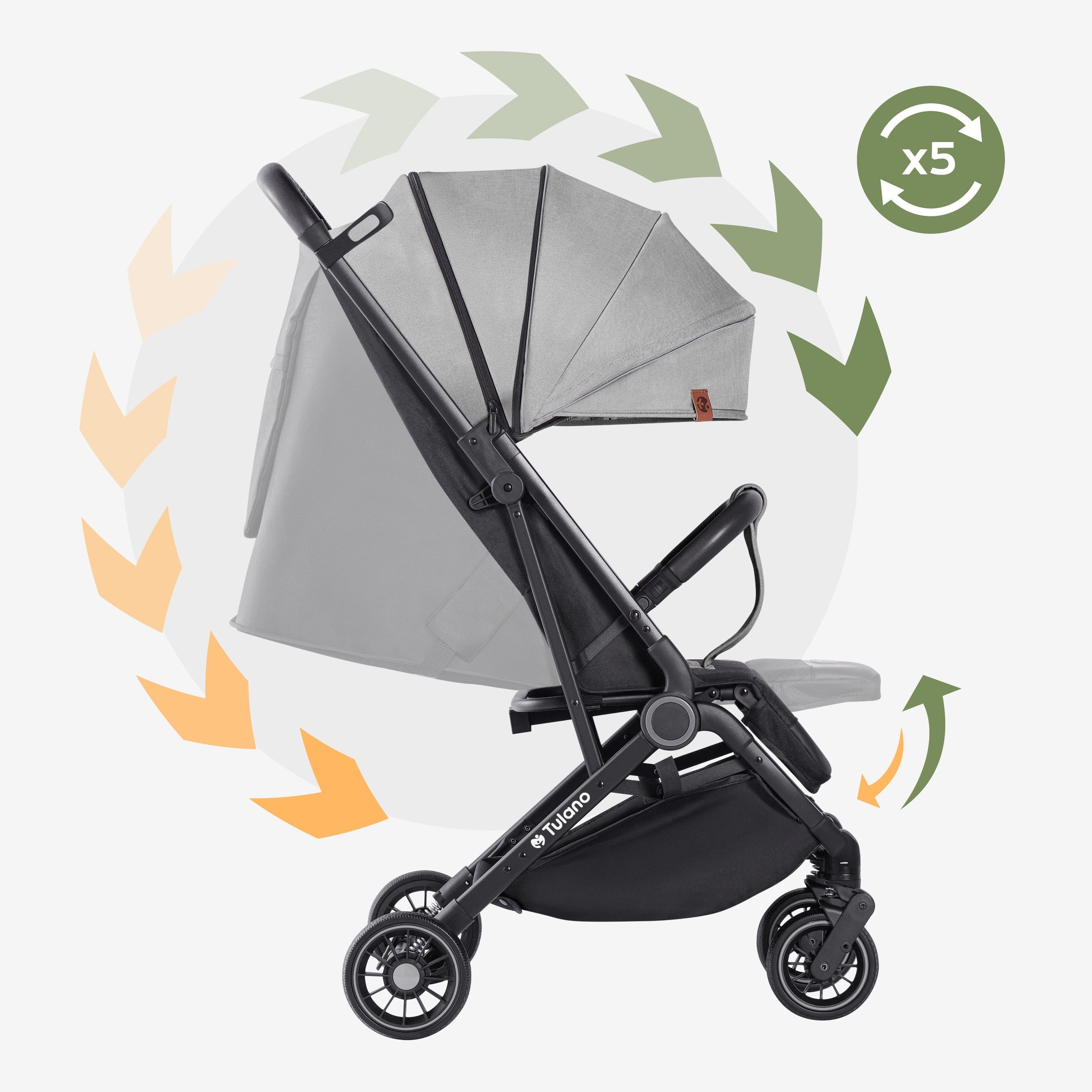 Cochecito infantil Tulano Milan, gris y negro, plegable, hasta 22 kg