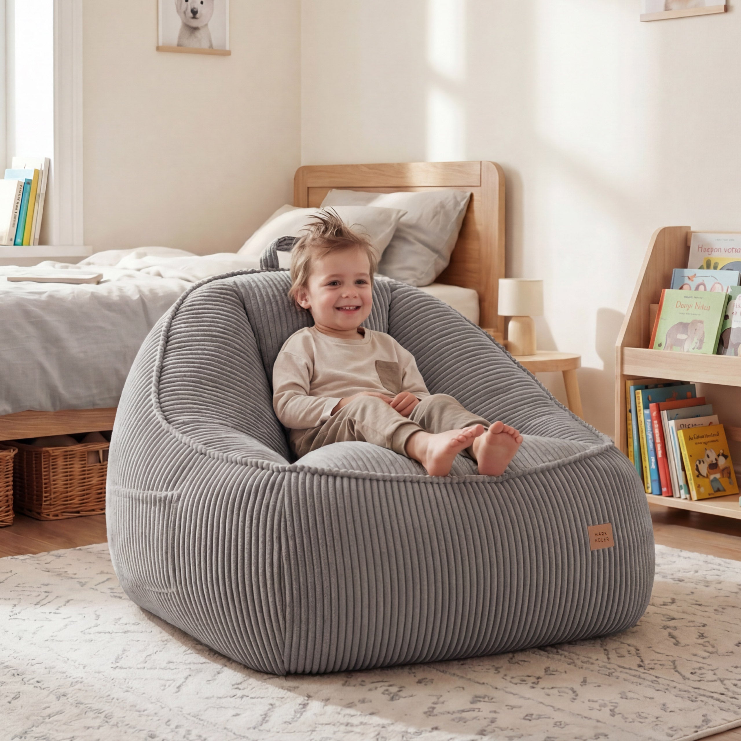 Sillón puf de pana con respaldo Mark Adler Comfy 4.0 Grey