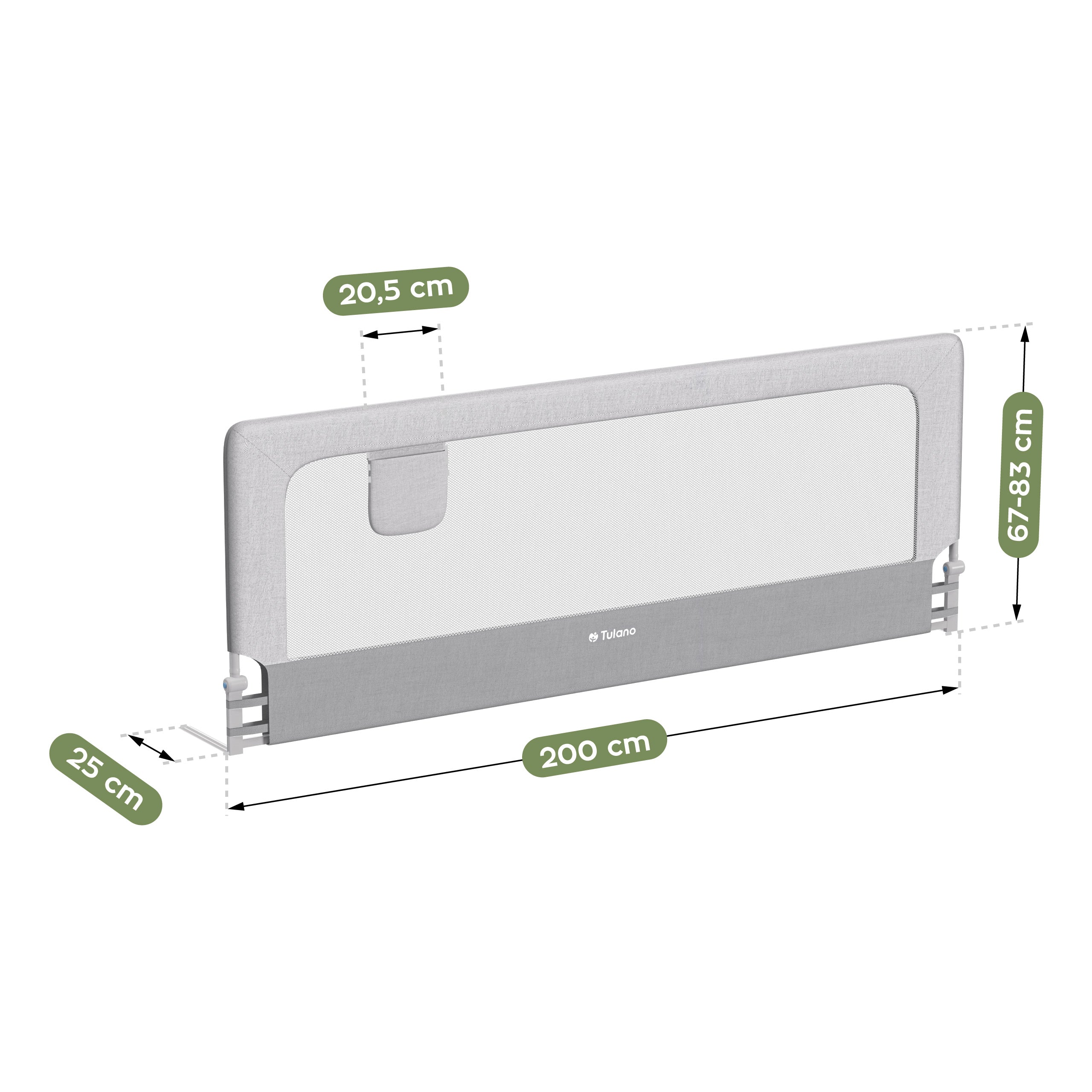 Barandilla de seguridad para cama de 200 cm Tulano Cover 30 Blanco-Gris
