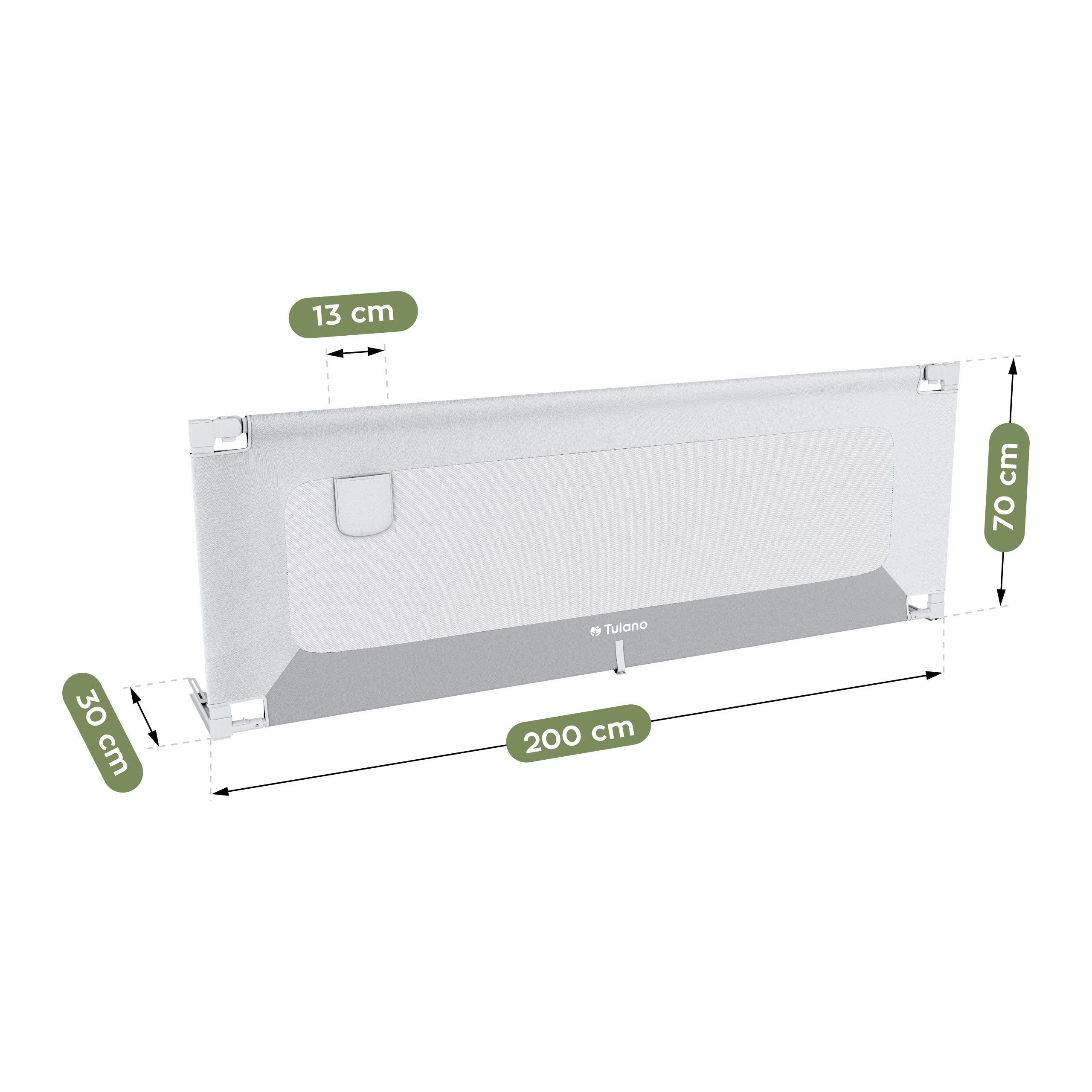 Barandilla de seguridad para cama de 200 cm Tulano Cover 40 Blanco-Gris