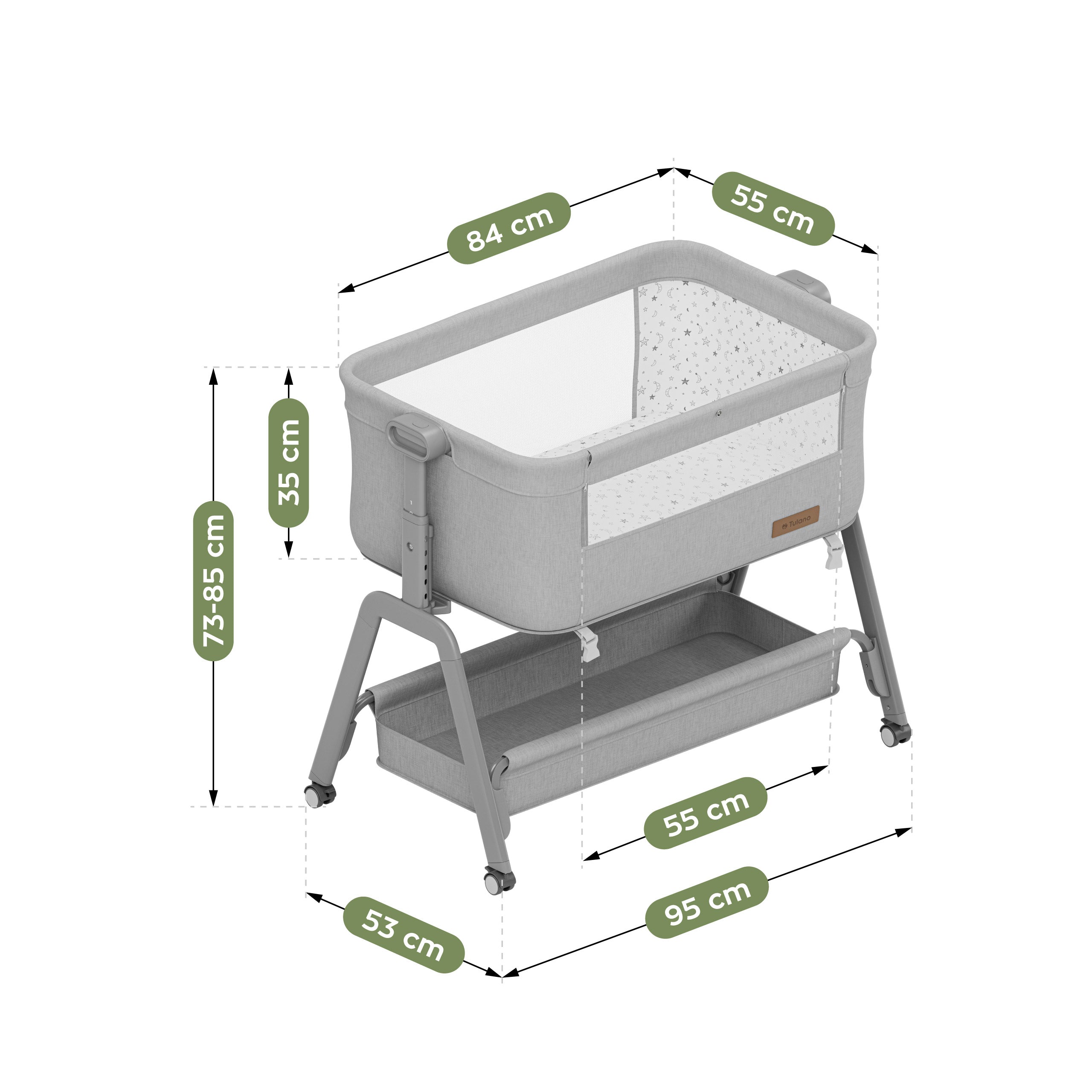 Cuna auxiliar 3 en 1 Tulano Dream 50 Light-Grey
