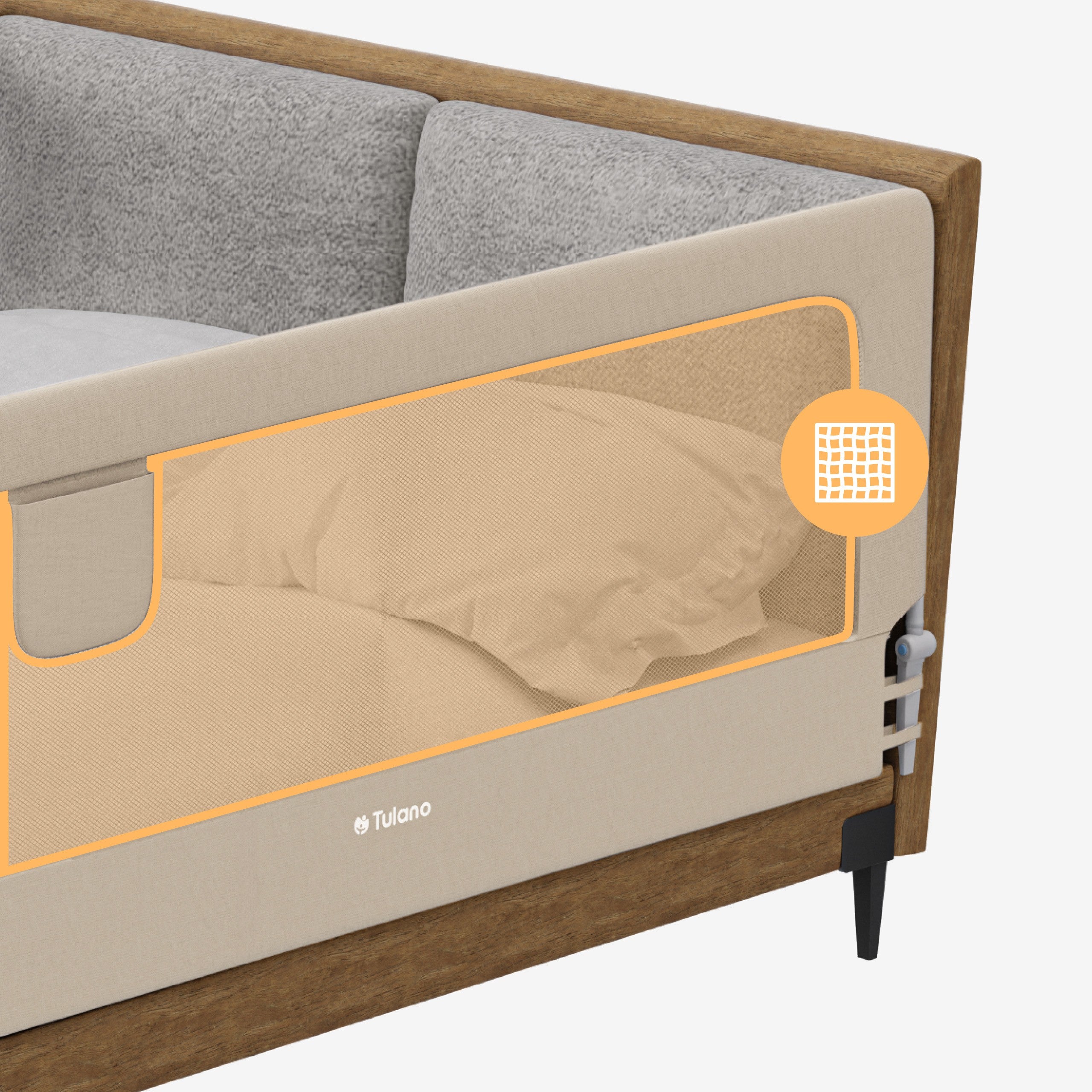 Barandilla de seguridad para cama de 200 cm Tulano Cover 30 Beige