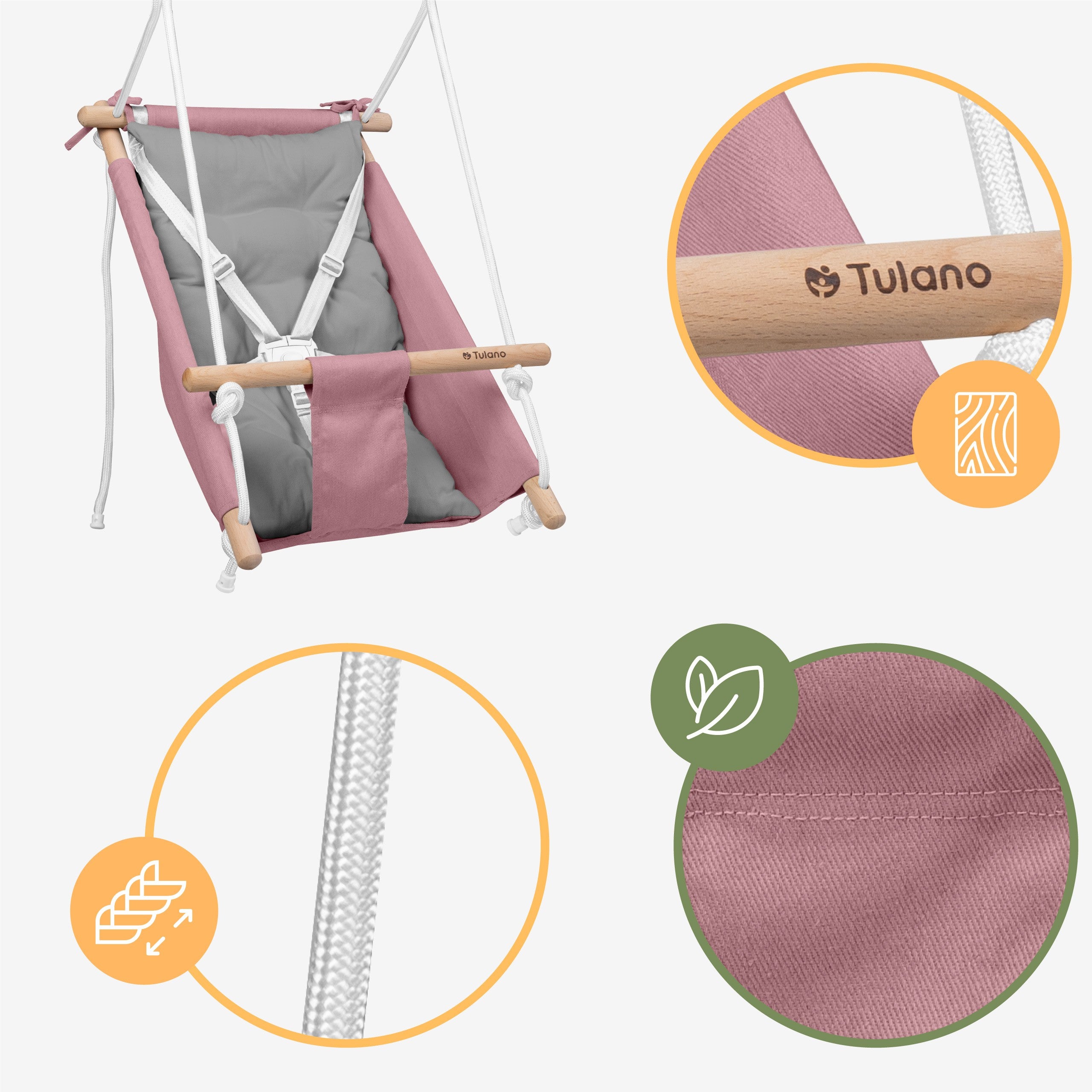 Columpio-mecedora para niños TULANO Hop 40 rosa-gris