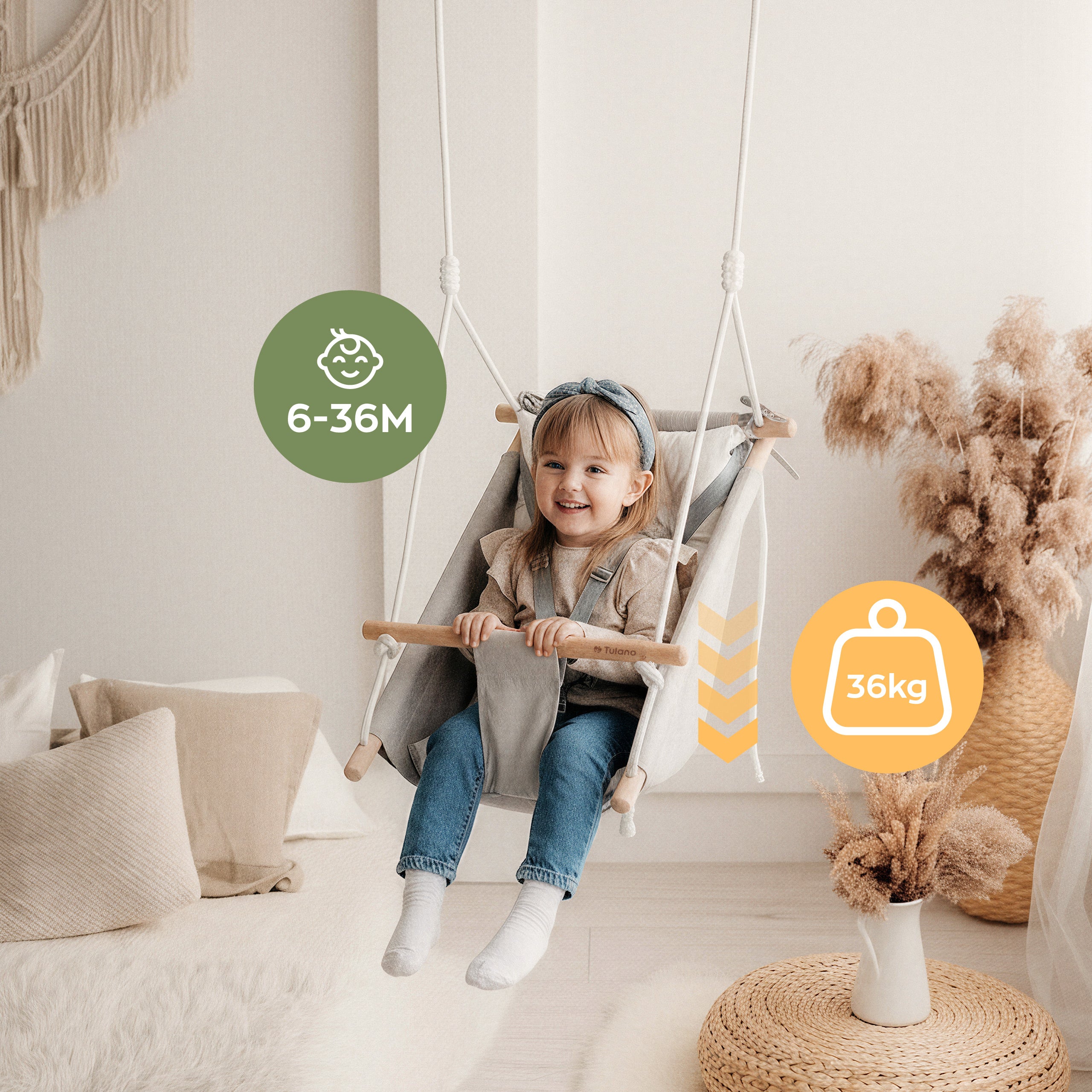 Columpio-mecedora para niños TULANO Hop 40 Gris-Blanco