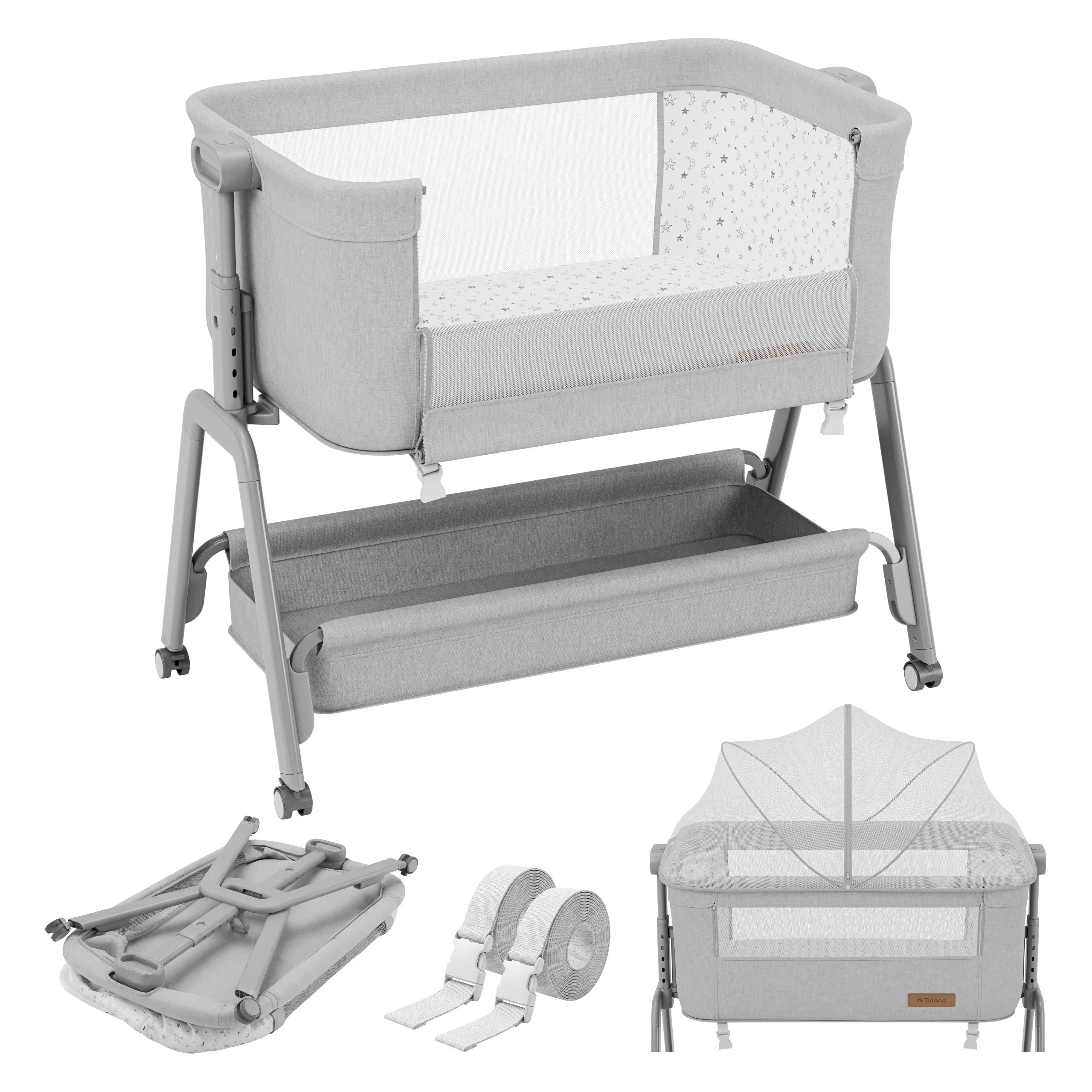 Cuna auxiliar 3 en 1 Tulano Dream 50 Light-Grey