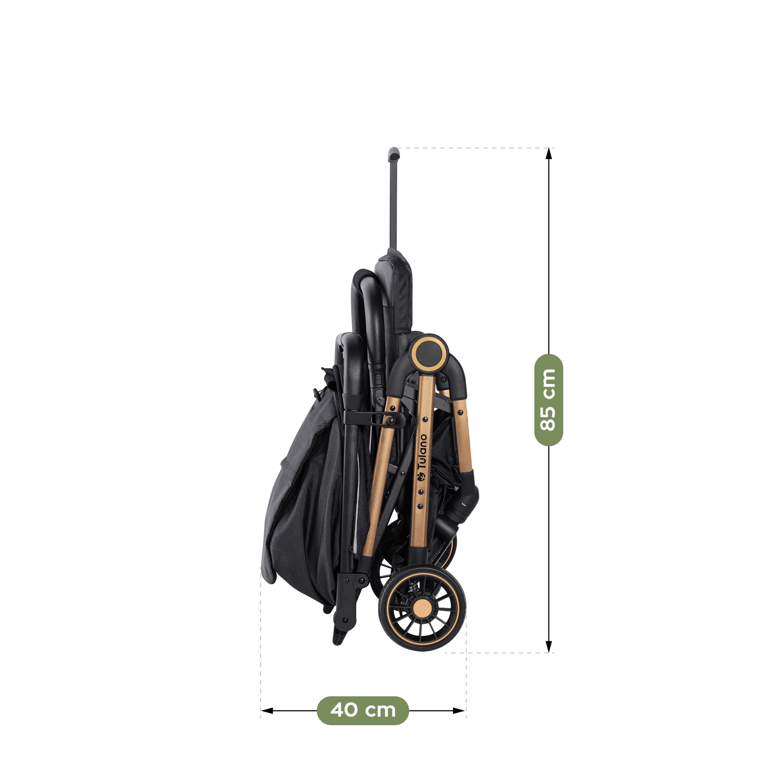 Cochecito infantil Tulano Milan, dorado y negro, plegable, hasta 22 kg