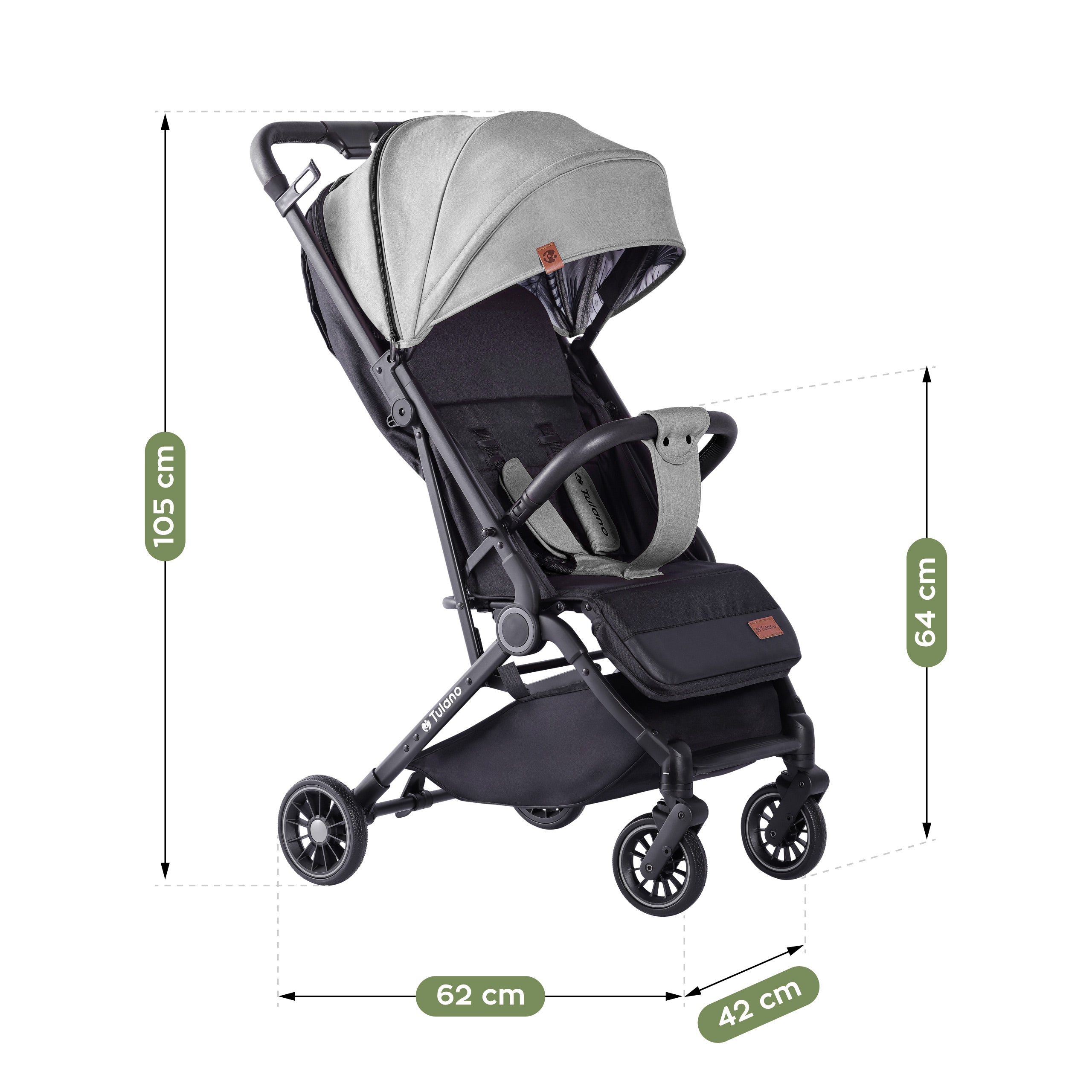 Cochecito infantil Tulano Milan, gris y negro, plegable, hasta 22 kg