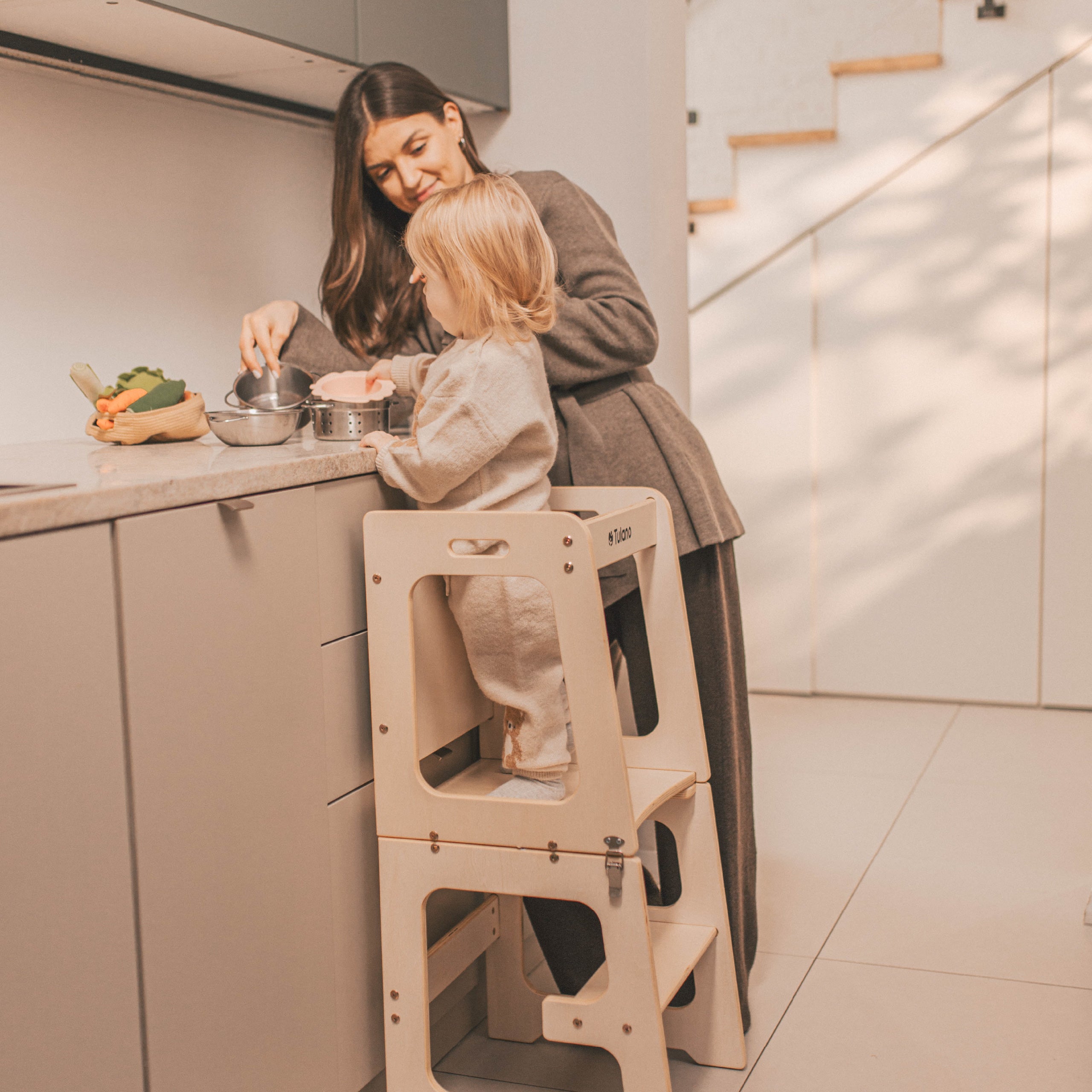 Ayudante de cocina para niños 3 en 1 Tulano Mooby 35 Blanco-Natural