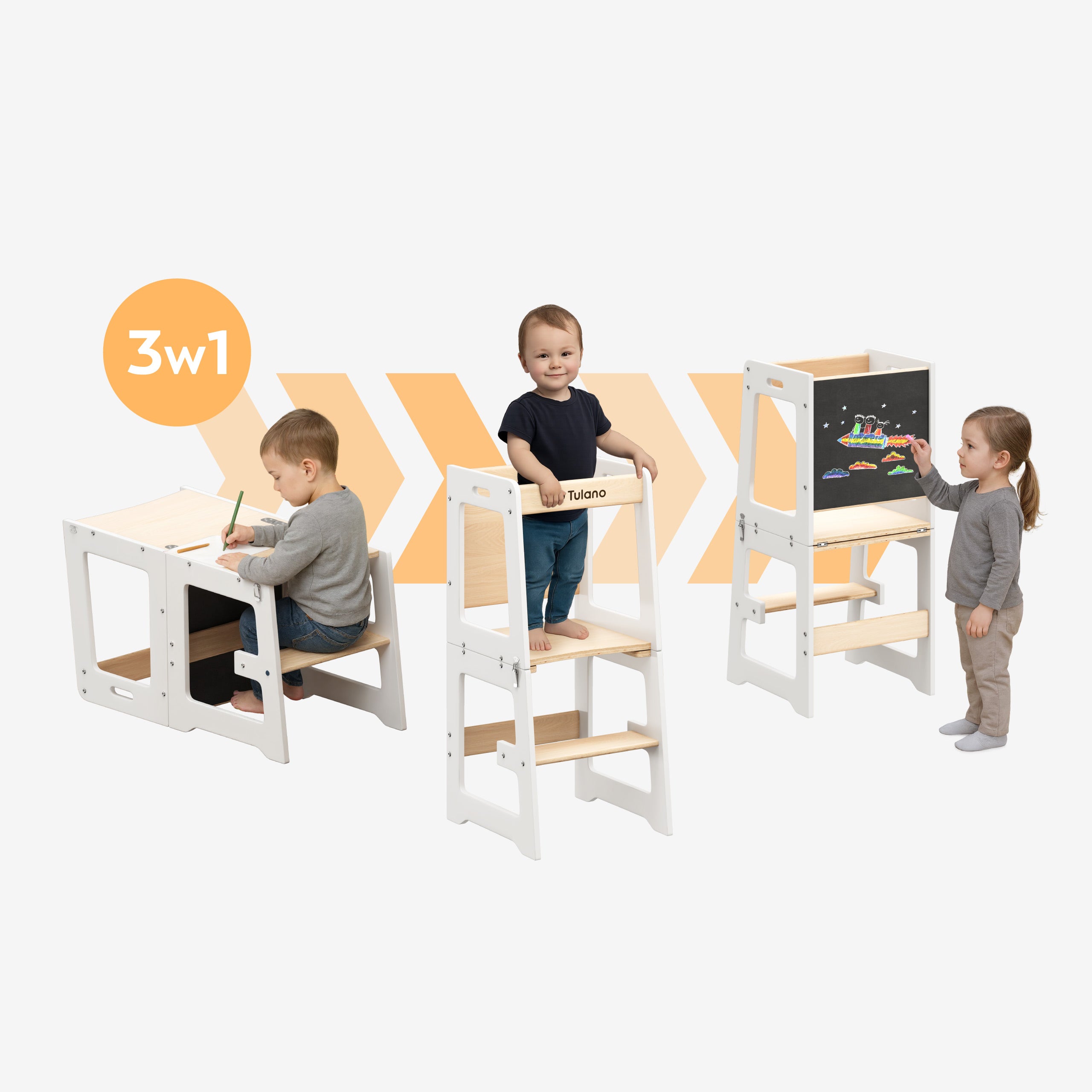 Ayudante de cocina para niños 3 en 1 Tulano Mooby 35 Blanco-Natural