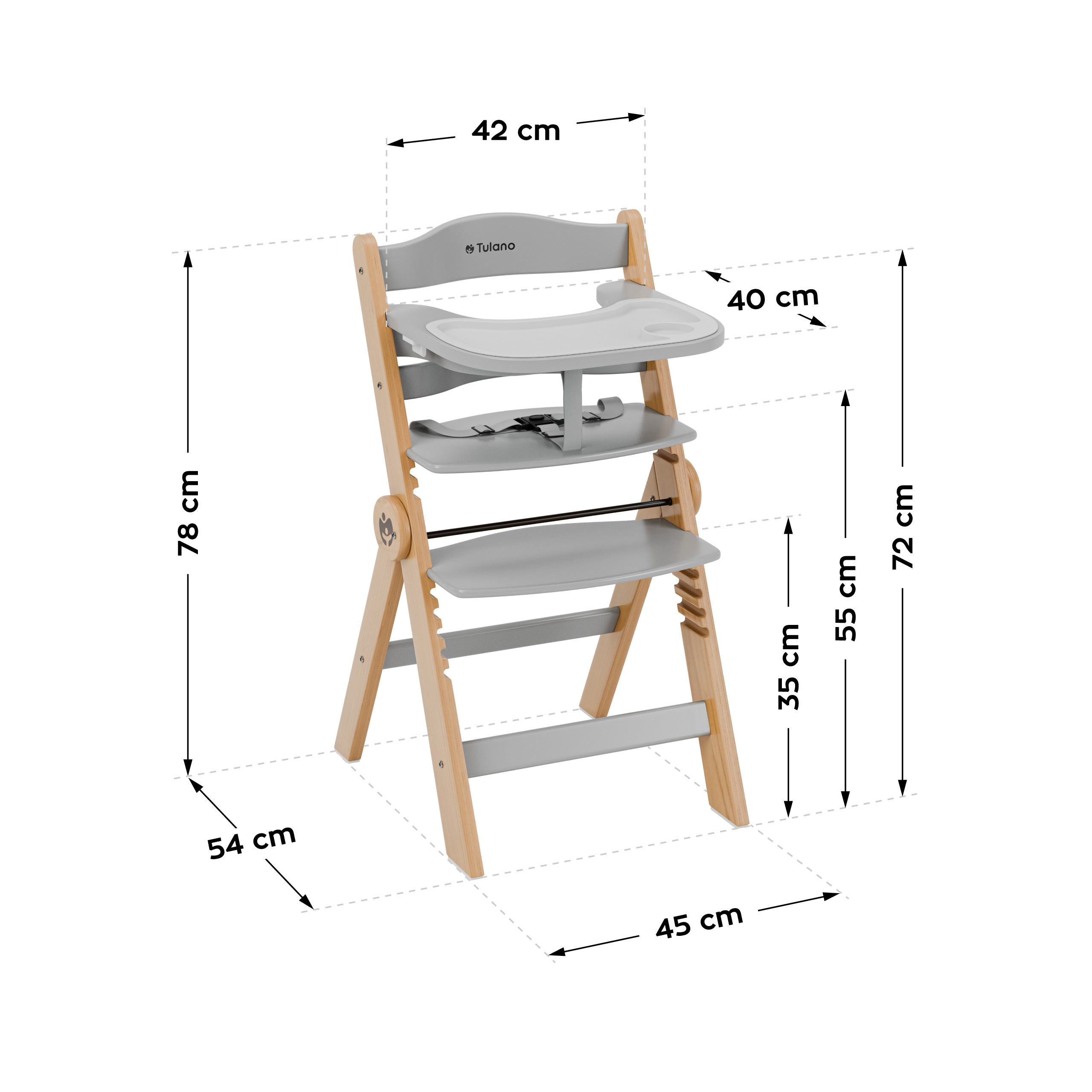 Trona de madera Tulano Morsel 45 Natural-Grey