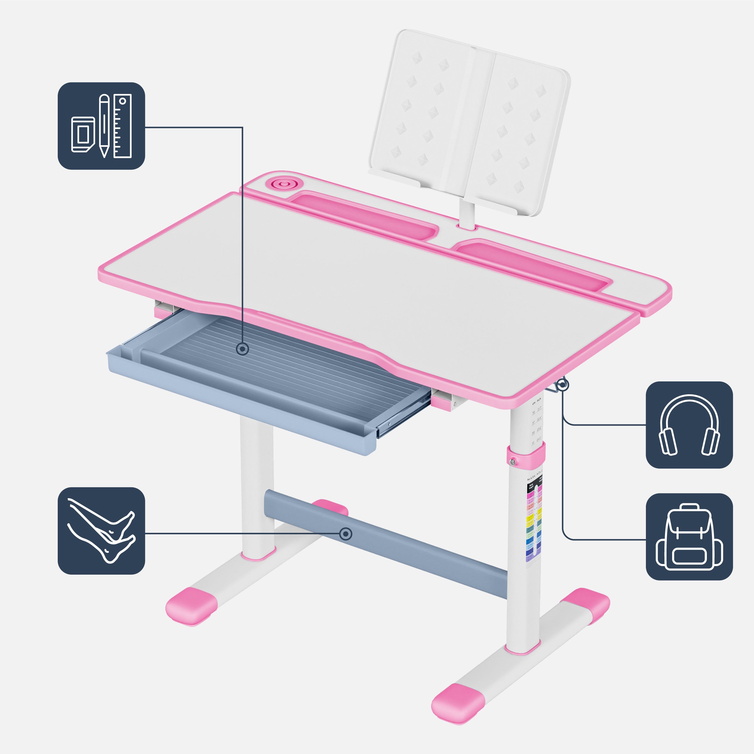 Escritorio ergonómico para niños Mark Adler Study 3.0 Pink, 66 cm