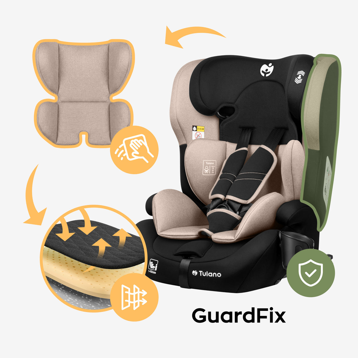 Silla de coche para niños Tulano 76-150 cm Zooma 45 Beige I-Size