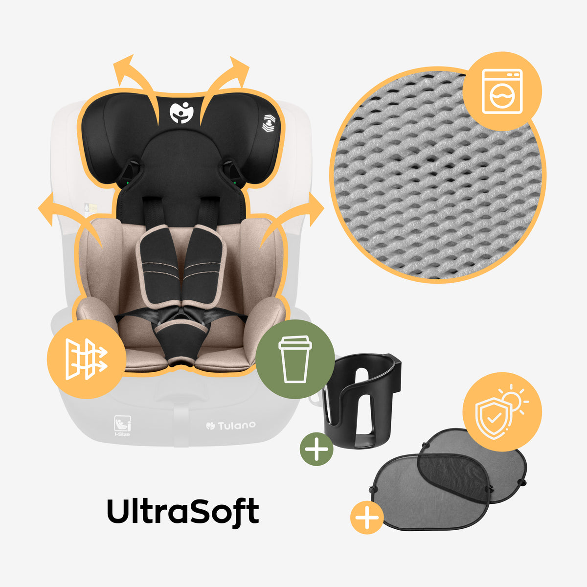 Silla de coche para niños Tulano 76-150 cm Zooma 45 Beige I-Size