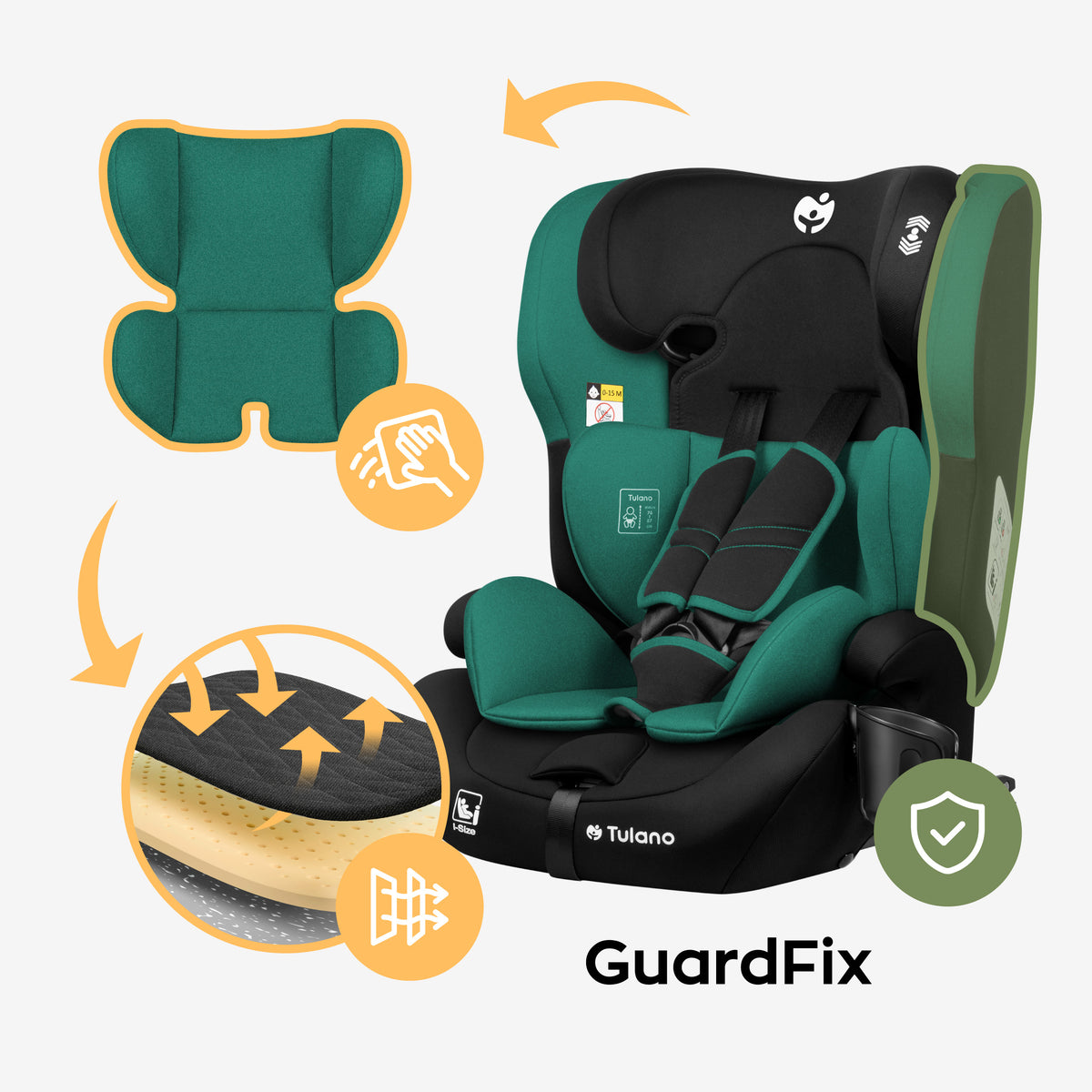 Silla de coche para niños Tulano 76-150 cm Zooma 45 Green I-Size